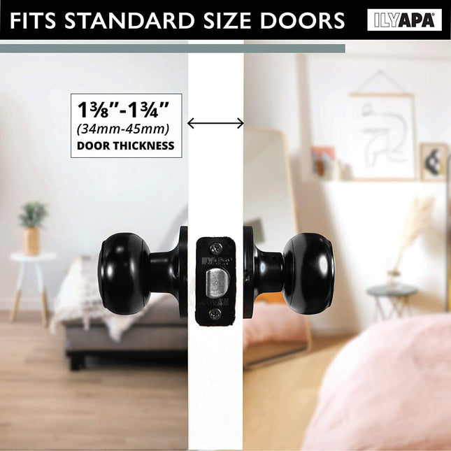 Interior Passage Door Knob - Keyless Hall and Closet Lockset - Matte Black Finish
