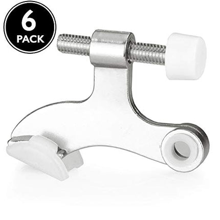 6 Pack Hinge Pin Satin Nickel Door Stops -Heavy Duty Adjustable Door Stopper 2-1/2" x 1-3/4",with White Rubber Bumper Tips