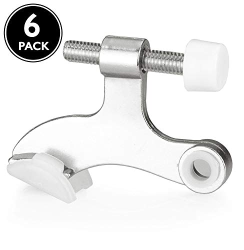 6 Pack Hinge Pin Satin Nickel Door Stops -Heavy Duty Adjustable Door Stopper 2-1/2" x 1-3/4",with White Rubber Bumper Tips