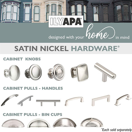 Satin Nickel Kitchen Cabinet Knobs, 25 Pack - T-Knob Drawer Pull Handle Hardware