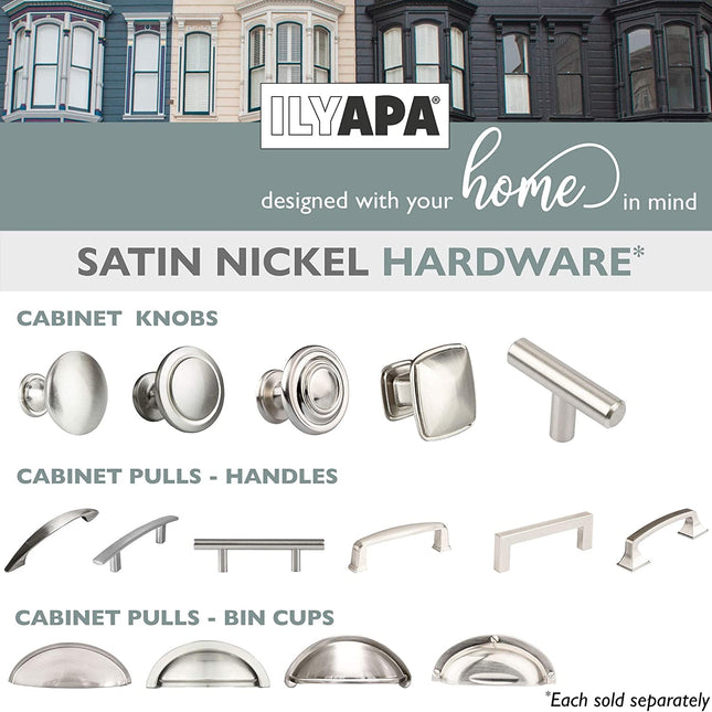 Satin Nickel Kitchen Cabinet Knobs, 25 Pack - T-Knob Drawer Pull Handle Hardware
