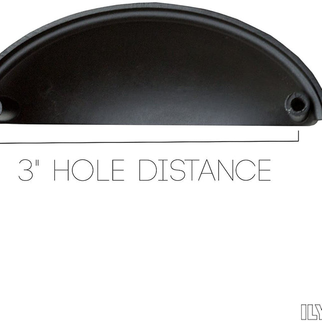 Black Kitchen Cabinet Pulls - 3 Inch Hole Center Bin Cup Drawer Handles - 5 Pack of Kitchen Cabinet Hardware