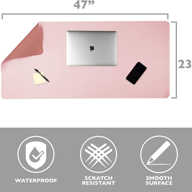 Office Desk Mat, Double Sided Blush & Mauve - Large 47 x 23 Inch Leather Style Computer Pad for Desk