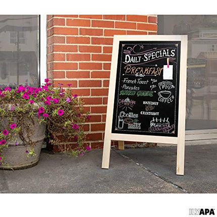 Wooden A-Frame Sign with Eraser & Chalk - 40 x 20 Inches Magnetic Sidewalk Chalkboard - Sturdy Freestanding DIY Sandwich Board Menu Display for Restaurant, Business Or Wedding