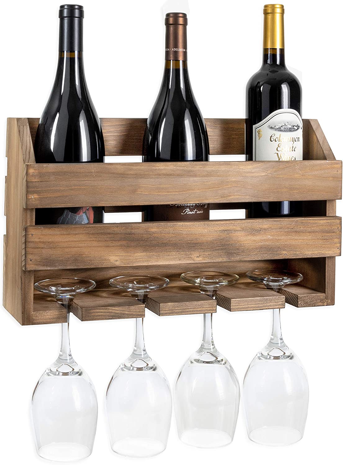 Ilyapa Wine Rack Wall Mount, Barnwood Mounted Wooden Wine Holder