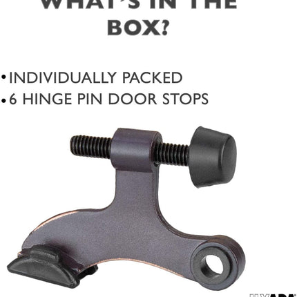 6 Pack Hinge Pin Oil Rubbed Bronze Door Stops -Heavy Duty Adjustable Door Stopper 2-1/2" x 1-3/4",with Black Rubber Bumper Tips