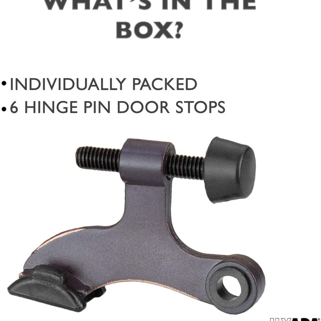 6 Pack Hinge Pin Oil Rubbed Bronze Door Stops -Heavy Duty Adjustable Door Stopper 2-1/2" x 1-3/4",with Black Rubber Bumper Tips