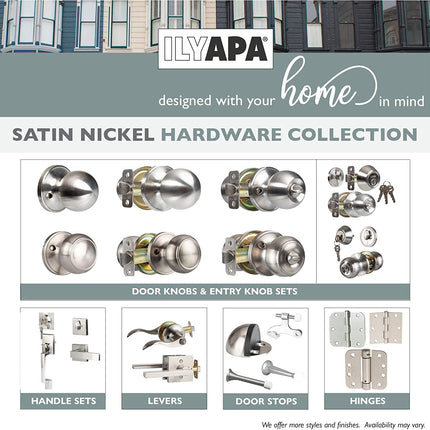 Ilyapa Half Dummy Door Knob - Ball, Satin Nickle 3 Pack