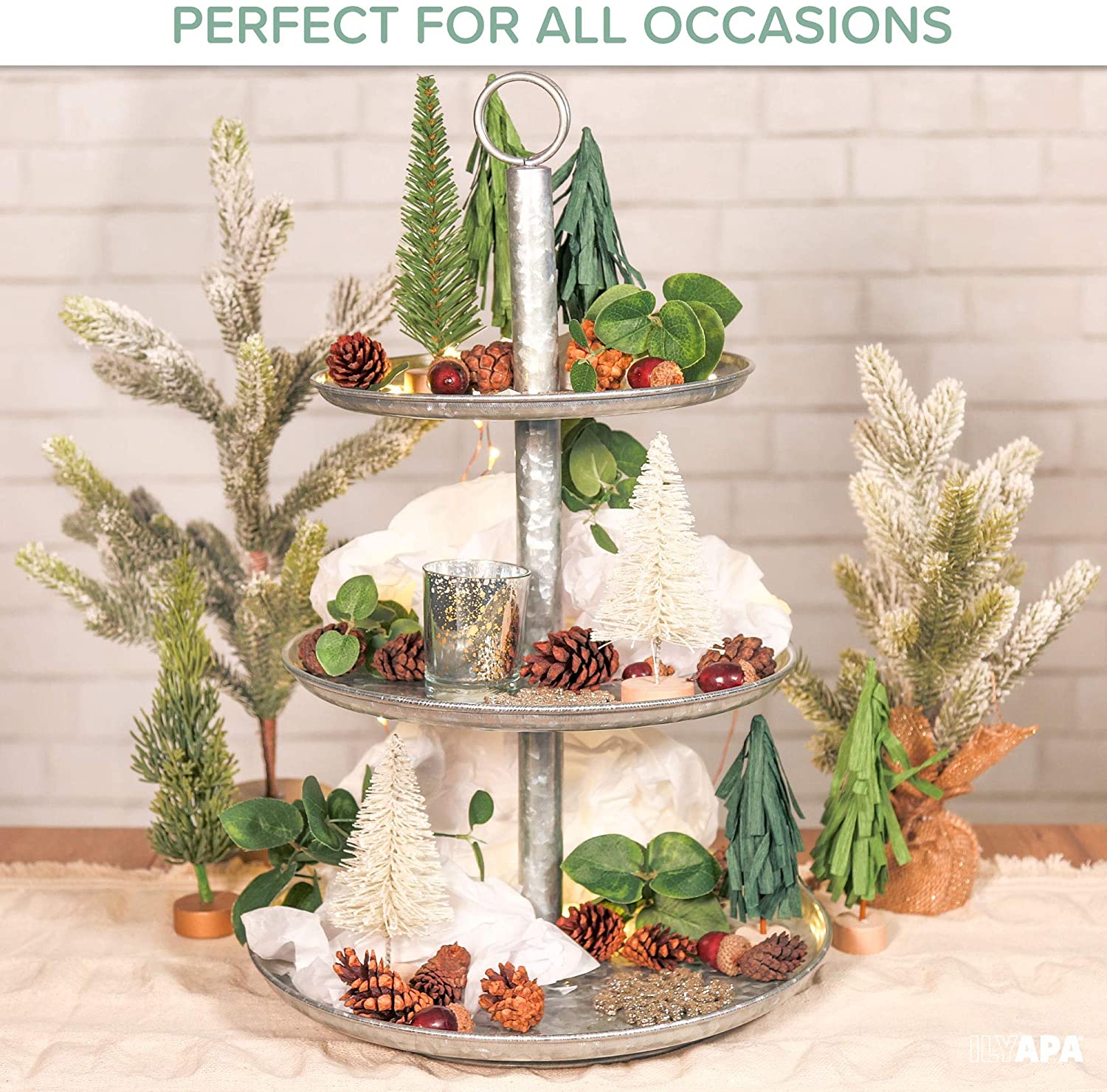 Galvanized Three Tier Serving Stand Tiered Metal Tray Platter for Cake, Dessert, Shrimp, Appetizers More