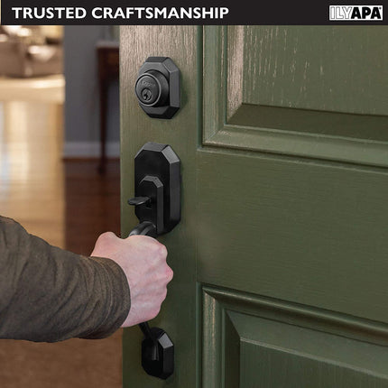 Ilyapa Front Entry Door Handle Set with Deadbolt - Heritage, Matte Black