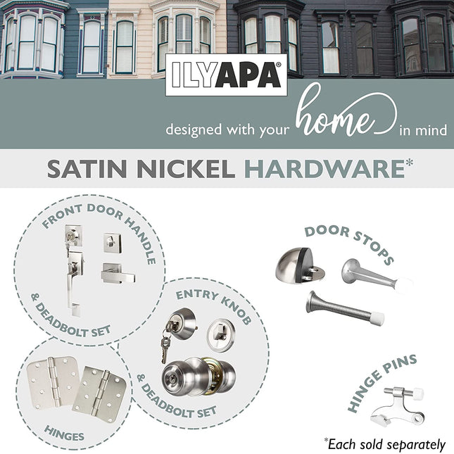 9 Pack of Door Hinges Satin Nickel - 4 x 4 Inch Interior Hinges for Doors with 5/8 Inch Radius