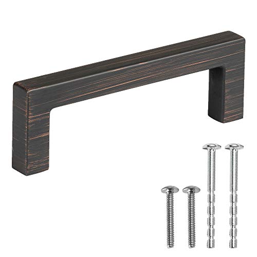 Oil Rubbed Bronze Cabinet Handles - 3 Inch Hole Center Modern Squared Drawer Pulls - 25 Pack of Kitchen Cabinet Hardware