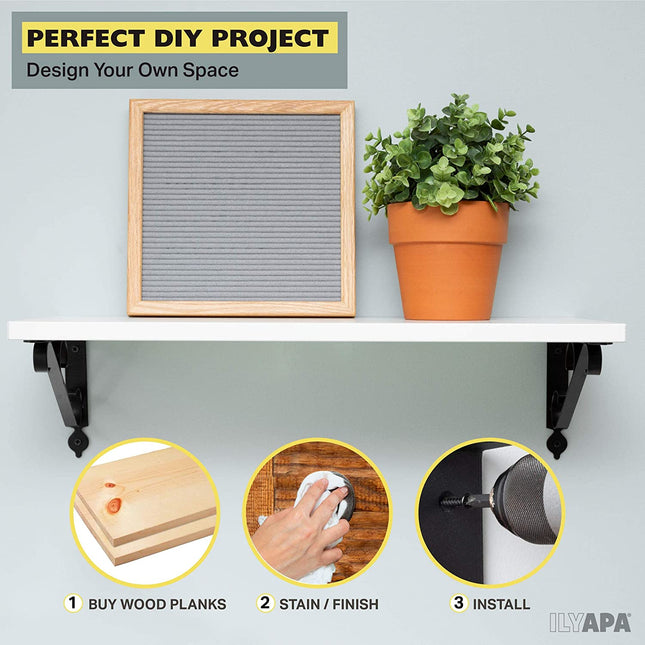 Heavy Duty Floating Shelf Brackets, 4 Pack - 8x12 Inch Decorative Metal Shelf Holders for Wall Mount Shelves