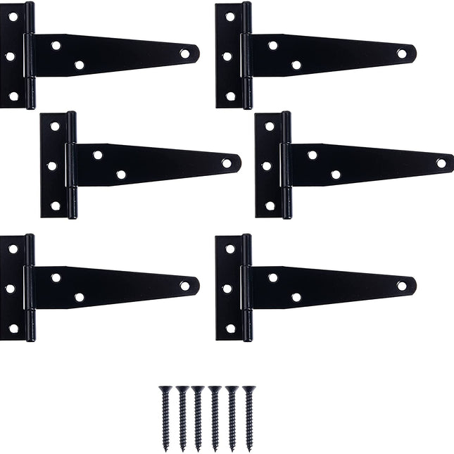 Ilyapa Heavy Duty Gate Hinges, 6 Pack - 4 Inch Outdoor T Strap Hinges for Barn Door, Shed or Wooden Fences