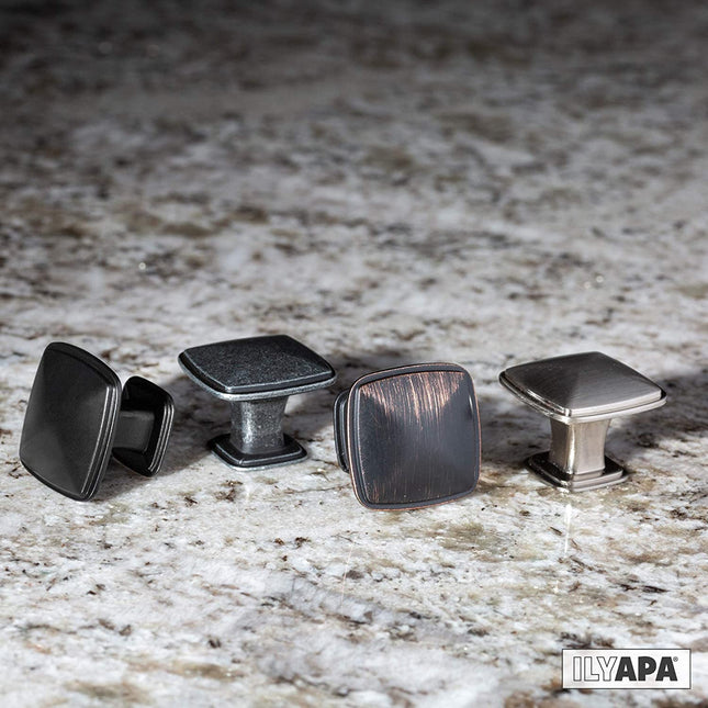 Ilyapa Black Square Kitchen Cabinet Knobs - 5 Pack of Modern Design Handles