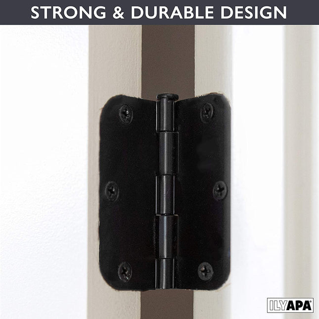 50 Pack of Door Hinges Black - 3 1/2" x 3 1/2" Inch Interior Hinges for Doors with 5/8 Radius Corners
