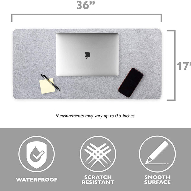 Felt Desk Pad, Gray Heather - 36 x 17 Inch Office Computer Mat for Desk
