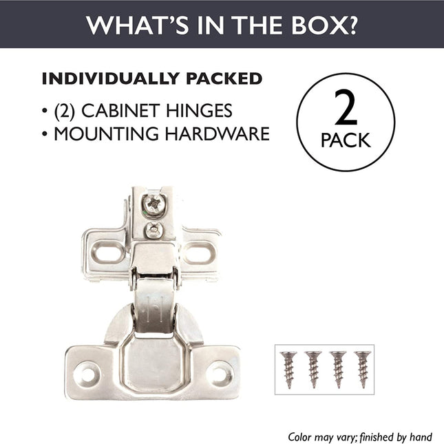 Self Closing Cabinet Hinges Satin Nickel, 50 Pack - 1/2 Inch Euro Face Frame Concealed Kitchen Cabinet Door Hinge Hardware