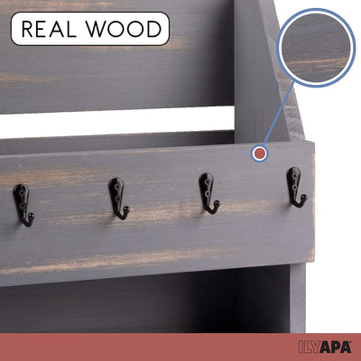 Ilyapa Rustic Gray Wooden Key and Mail Holder with Shelf - Wall Mounted