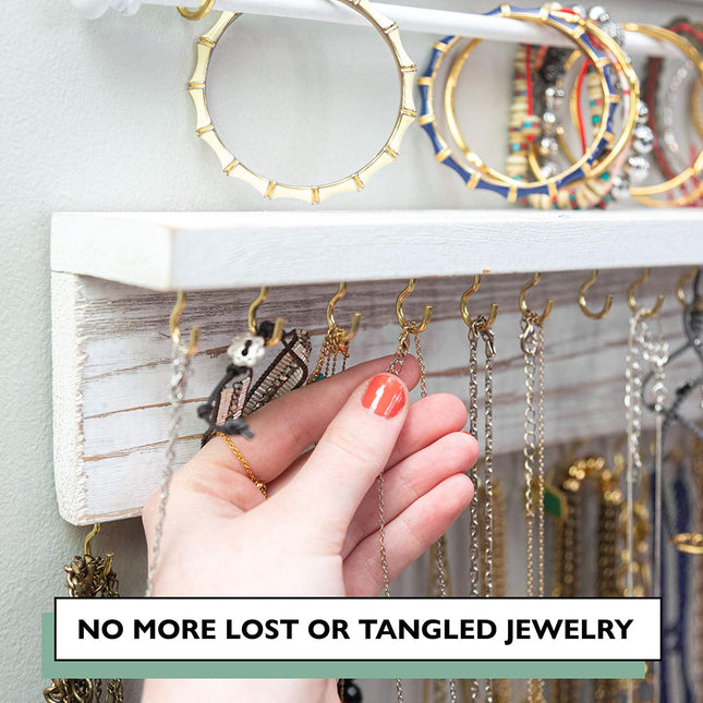 Ilyapa Wall Mounted 3 Piece Jewelry Organizer with Shelf - Rustic White Wood