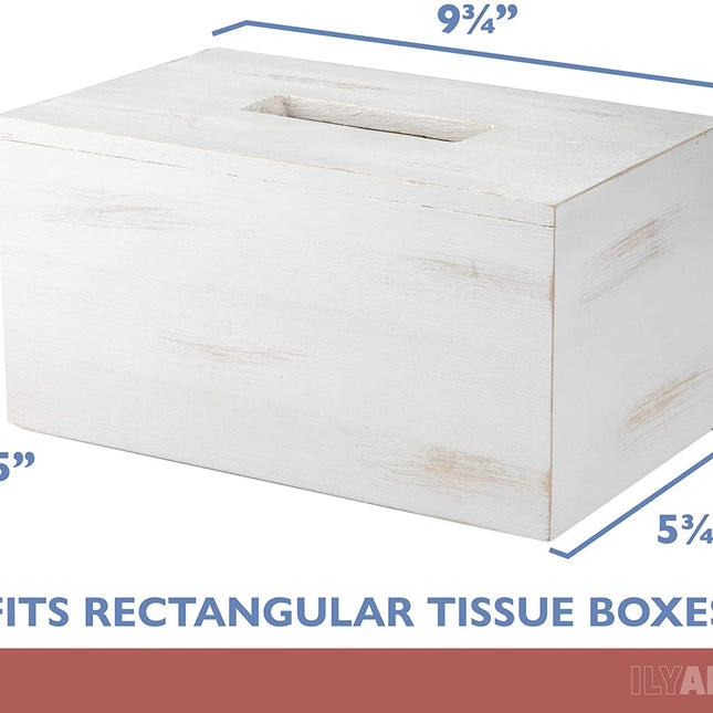 Ilyapa Wood Tissue Box Cover Rectangular - Rustic Farmhouse White Wooden Tissue Holder
