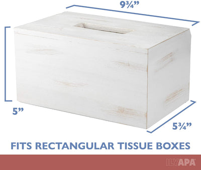 Ilyapa Wood Tissue Box Cover Rectangular - Rustic Farmhouse White Wooden Tissue Holder