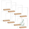 Acrylic Sign Holders with Natural Wood Stands, 8 Pack - Small 5x6 Inch Blank Table Numbers Set for Wedding