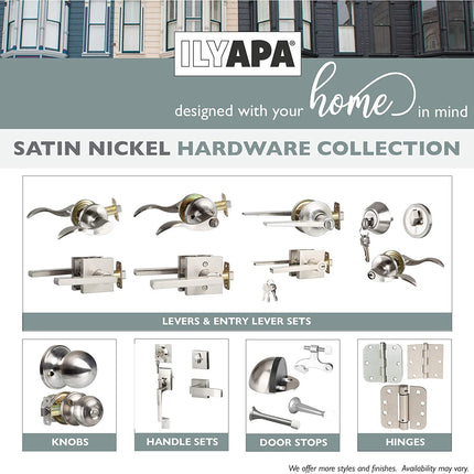 Ilyapa Privacy Door Lever for Bed/Bath - Contemporary, Satin Nickel Reversible Interior Keyless Turn Thumb Locking Door Leverset, Satin Nickel, 10 Pack