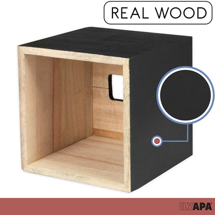 Ilyapa Wood Tissue Box Cover, 2 Pack Square - Rustic Farmhouse Black Wooden Tissue Holder