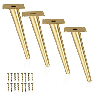 Ilyapa Tapered Oblique Metal Furniture Leg - Set of 4 Gold Mid Century Modern 8 Inch Tapered Replacement Furniture Feet for Sofas, Chairs, Tables