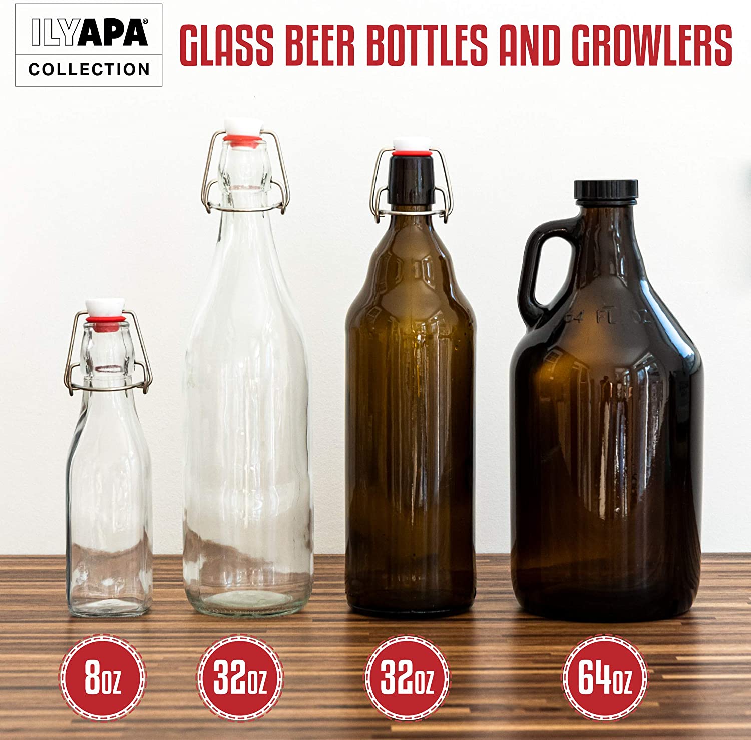 12 Pack of Glass Beer Bottles for Home Brewing - Square 8 oz Bottles w -  ilyapa