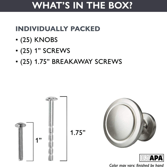 Satin Nickel Kitchen Cabinet Knobs - 1 1/4 Inch Round Drawer Handles - 25 Pack of Kitchen Cabinet Hardware