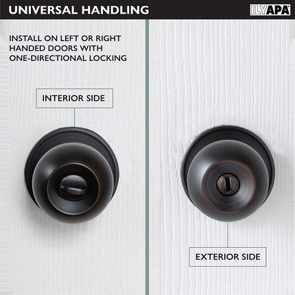 Ilyapa Privacy Door Knob for Bed/Bath - Ball, Oil Rubbed Bronze Interior Keyless Turn Thumb Locking Round Door Handle, Oil Rubbed Bronze