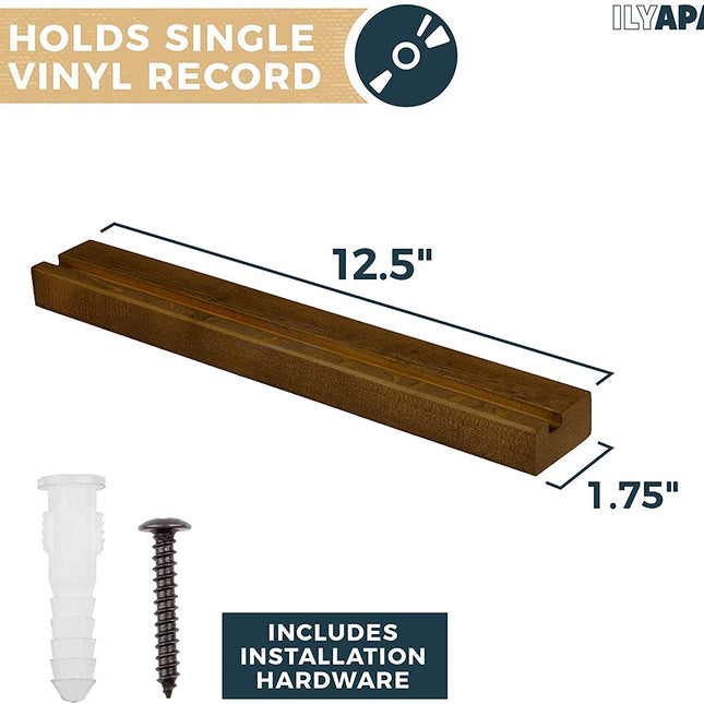 Ilyapa Record Display Wall Mounted Shelf, 8 Pack - Espresso Wooden Record Holder with Mounting Hardware