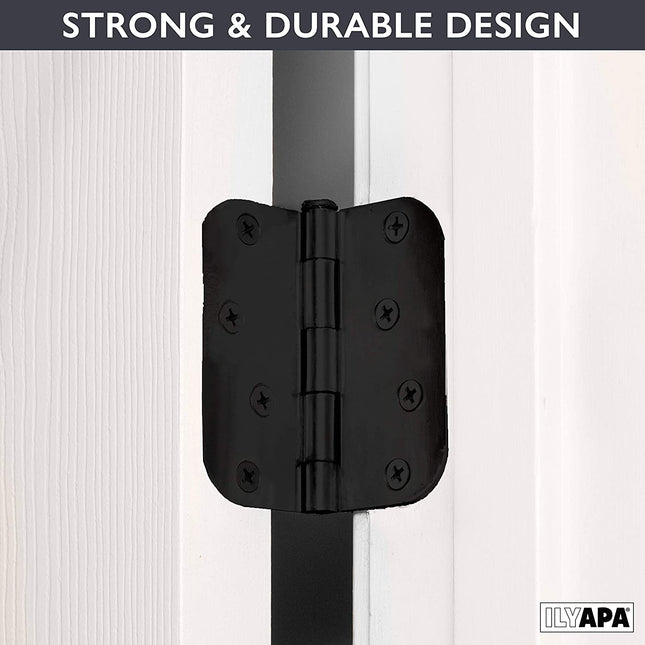 18 Pack of Door Hinges Black - 4x4 Inch Interior Hinges for Doors with 5/8" Radius Corners