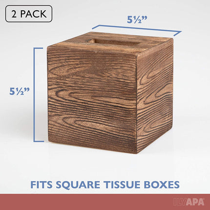 Ilyapa Wood Tissue Box Cover, 2 Pack Square - Rustic Farmhouse Wooden Tissue Holders