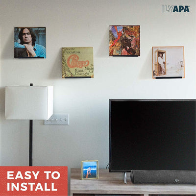 Ilyapa Vinyl Record Display Wall Mount, 4 Pack - Black Steel Record Holder Shelf