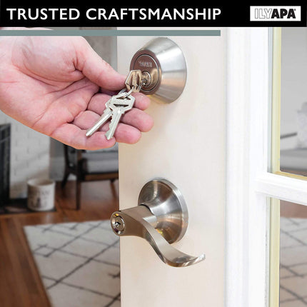 Entry Door Handle and Deadbolt Lock Set, 3 Pack - Satin Nickel Lever