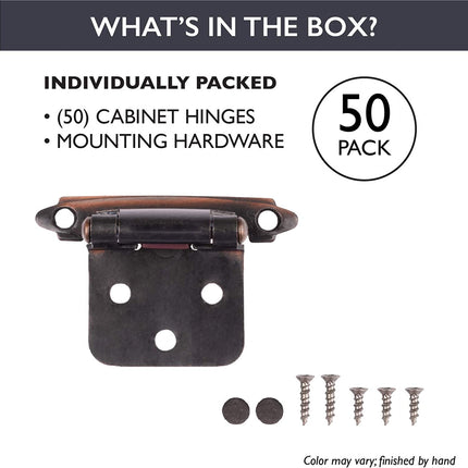 Self Closing Cabinet Hinges Oil Rubbed Bronze, 50 Pack - Variable Overlay Flush Kitchen Cabinet Door Hinge Hardware