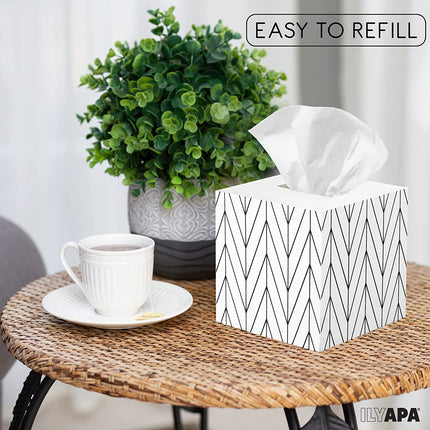 Ilyapa Wooden Tissue Box Cover, White Wood Chevron Design - Modern Printed White Wooden Tissue Holders