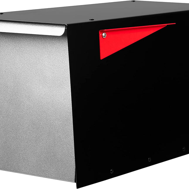 Ilyapa Modern Design Mailbox, Ready to Post Mount - Black Powder Coated Steel Heavy Duty , All Weather