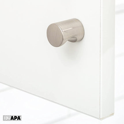 Ilyapa Satin Nickel Kitchen Cabinet Knobs - Minimalist Cylindrical Whistle Knob Handles - 10 Pack of Kitchen Cabinet Hardware
