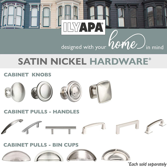 Satin Nickel Kitchen Cabinet Knobs - Round Ringed Drawer Handles - 10 Pack of Kitchen Cabinet Hardware