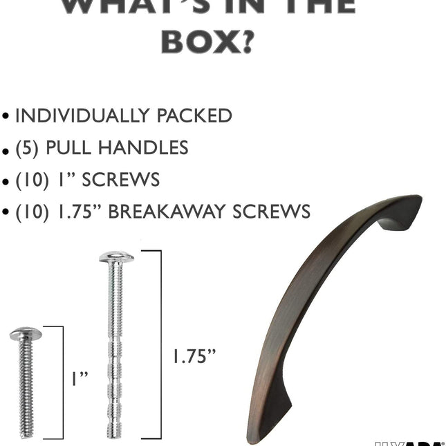 Oil Rubbed Bronze Kitchen Cabinet Pull Handles - 3 Inch Hole Center Handle Pulls - 5 Pack of Kitchen Cabinet Hardware