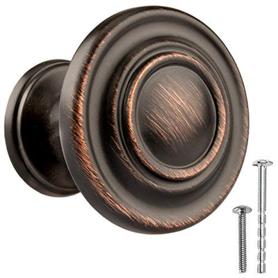 Oil Rubbed Bronze Kitchen Cabinet Knobs - Round Ringed Drawer Handles - 10 Pack of Kitchen Cabinet Hardware