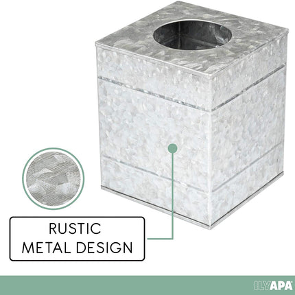 Ilyapa Tissue Box Cover Square - Rustic Galvanized Metal Tissue Box Holder