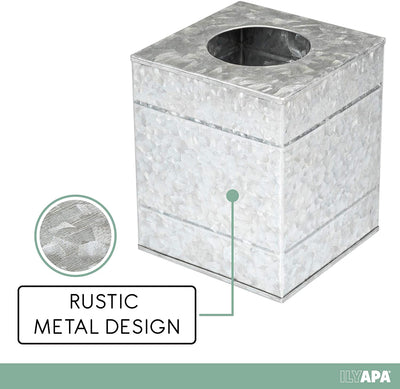Ilyapa Tissue Box Cover Square - Rustic Galvanized Metal Tissue Box Holder