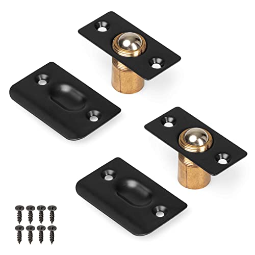 Ilyapa French Door Ball Catch - 2 Pack Black Closet Door Adjustable Screw in Ball Catch Latch