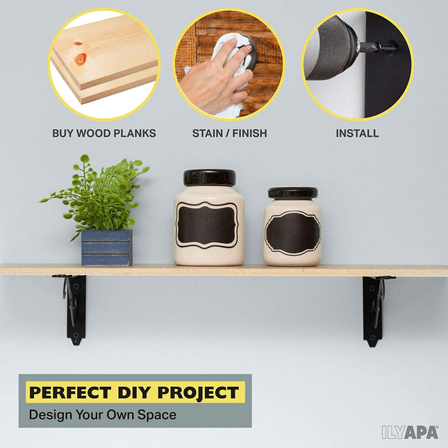 Heavy Duty Floating Shelf Brackets, 4 Pack - 4x6 Inch Decorative Metal Corner Brace Support for Wall Mount Shelves