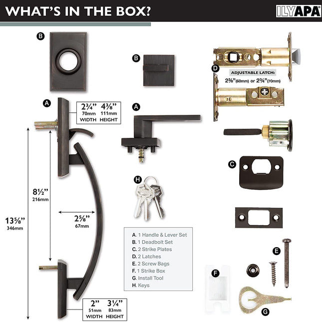 Ilyapa Exterior Door Handleset - Modern, Oil Rubbed Bronze Low Profile Lock Set Front Door Handle with Single Cylinder Deadbolt and Halifax Lever, Oil Rubbed Bronze